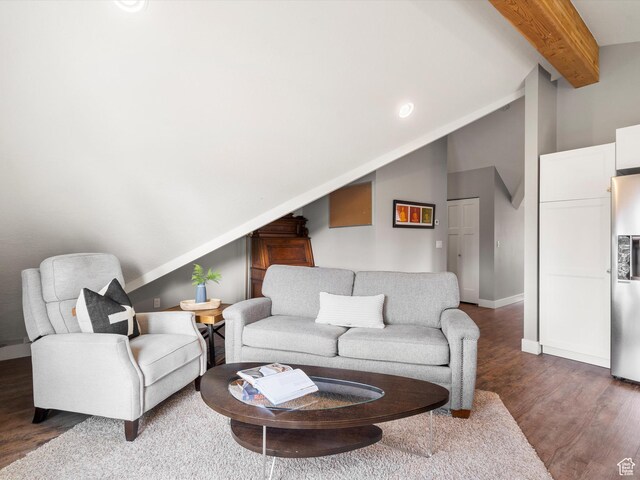 129 S 7200 E, Huntsville, UT 84317 - living area with baseboards, wood finished floors, and lofted ceiling with beams