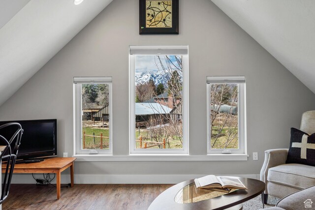 129 S 7200 E, Huntsville, UT 84317 - interior space with a healthy amount of sunlight, lofted ceiling, and wood finished floors