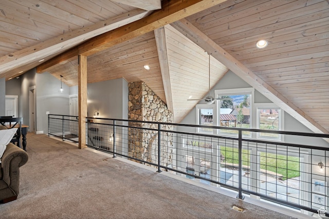 129 S 7200 E, Huntsville, UT 84317 - bonus room featuring wood ceiling, high vaulted ceiling, carpet, and beam ceiling