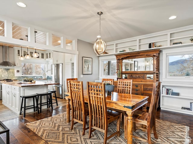129 S 7200 E, Huntsville, UT 84317 - dining area with a notable chandelier, dark wood-style floors, and recessed lighting