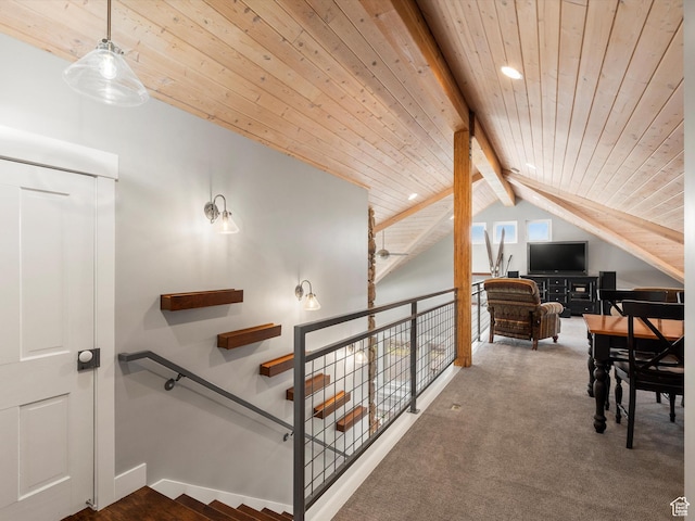 129 S 7200 E, Huntsville, UT 84317 - interior space featuring carpet, wood ceiling, baseboards, and lofted ceiling with beams