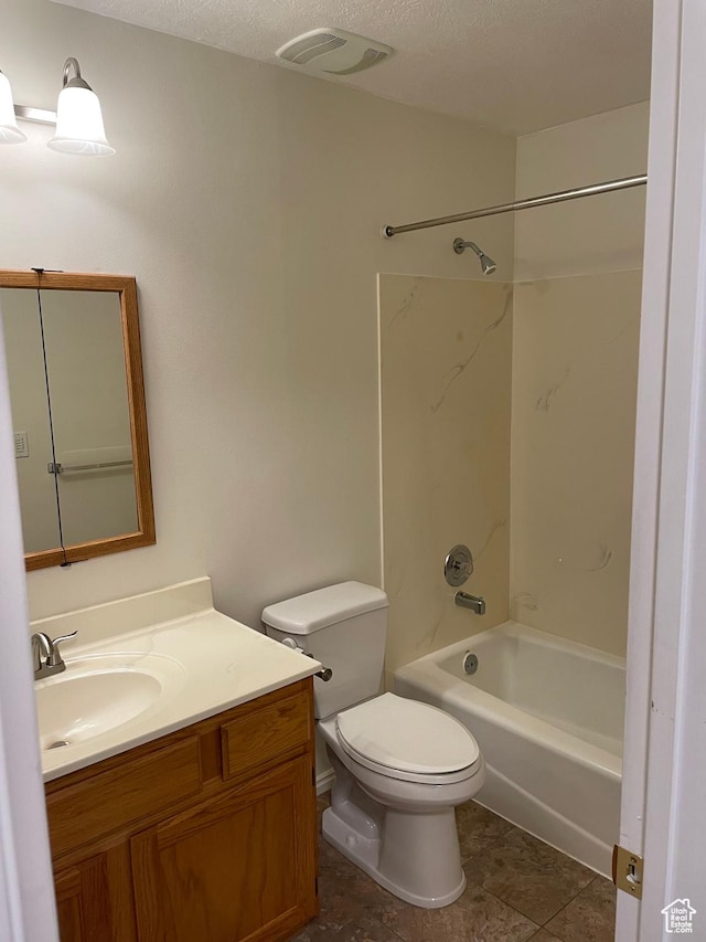 567 S Hazel Dr, Salem, UT 84653 - full bath with vanity, toilet, shower / washtub combination, and a textured ceiling