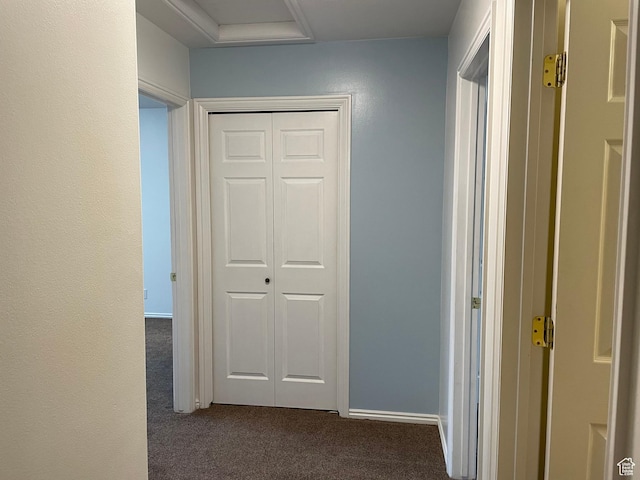567 S Hazel Dr, Salem, UT 84653 - corridor with dark carpet and attic access