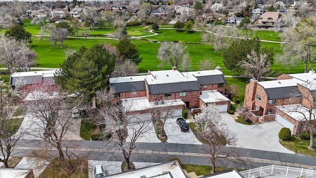 aerial view featuring a residential view and golf course view