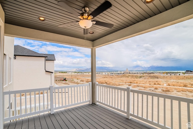1258 S Boxelder Dr, Saratoga Springs, UT 84005 - wooden deck with ceiling fan and a mountain view