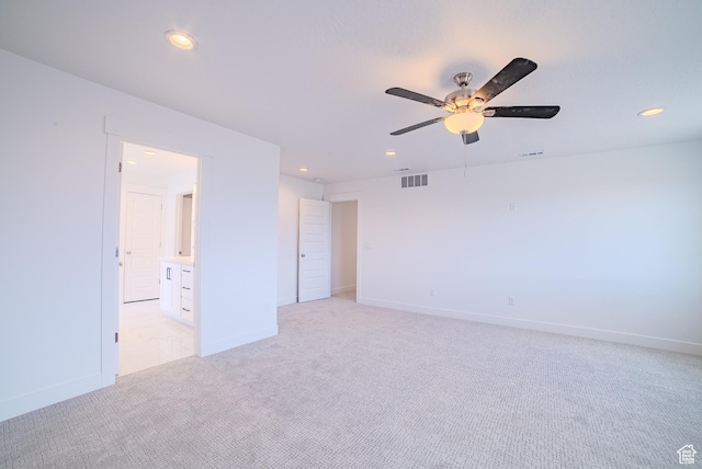 1258 S Boxelder Dr, Saratoga Springs, UT 84005 - unfurnished bedroom featuring light colored carpet, recessed lighting, baseboards, ensuite bathroom, and ceiling fan