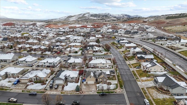 aerial view featuring a residential view and a mountain view