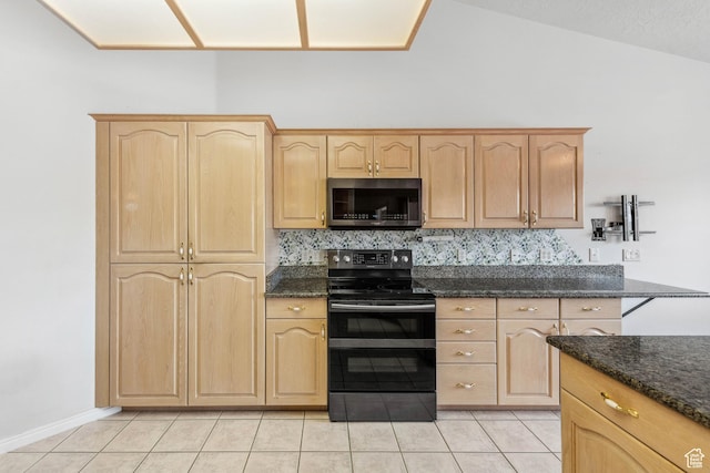 3546 Windmill Dr, Santa Clara, UT 84765 - kitchen with stainless steel microwave, light brown cabinets, lofted ceiling, double oven range, and light tile patterned floors