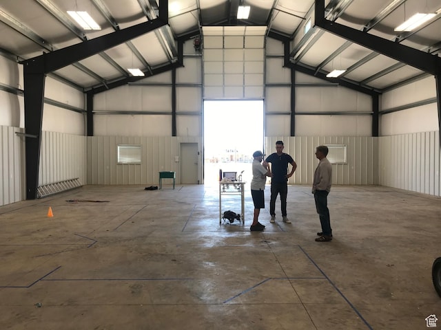 garage with metal wall