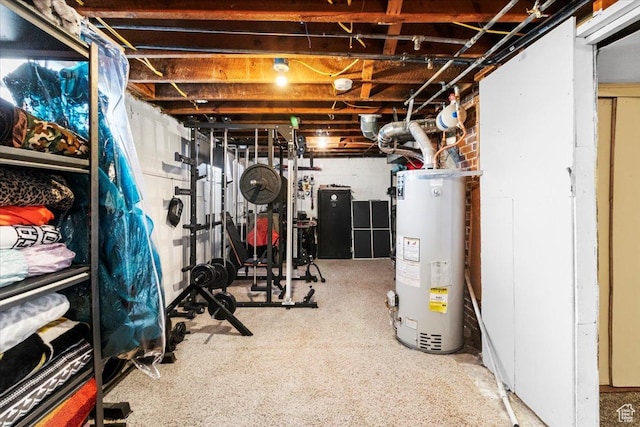 unfinished basement with gas water heater