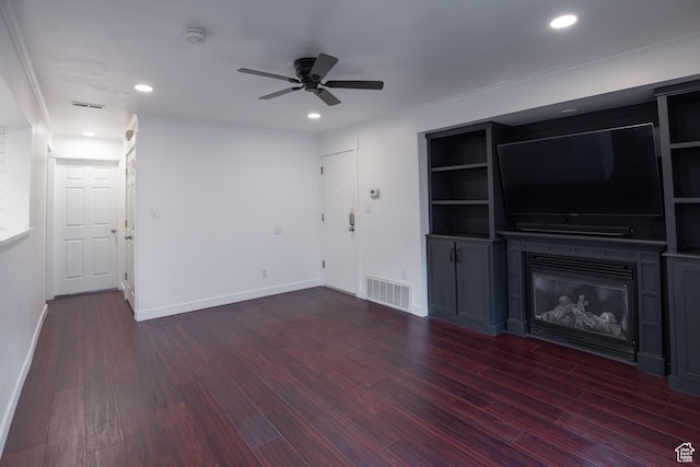 440 E Creekside Cir S Unit B, Murray, UT 84107 - unfurnished living room featuring dark wood-style flooring, visible vents, recessed lighting, and a ceiling fan