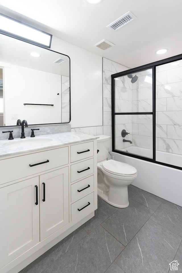 440 E Creekside Cir S Unit B, Murray, UT 84107 - full bath with vanity, toilet, bath / shower combo with glass door, marble finish floor, and visible vents