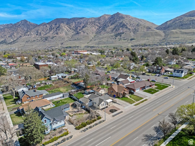 bird's eye view featuring a mountain view and a residential view