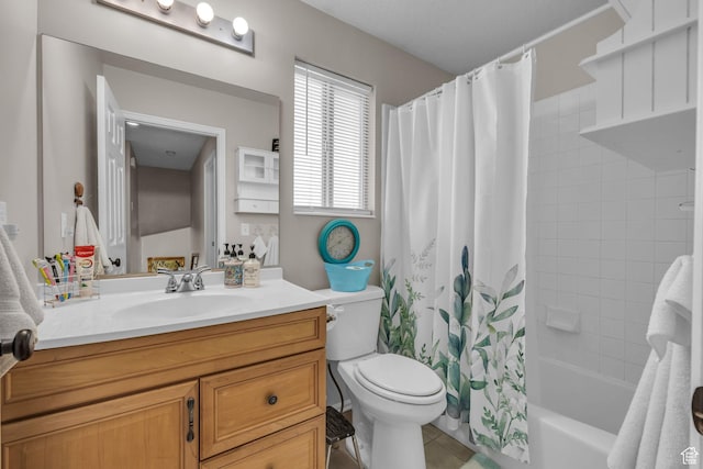 945 E Diana Way, Sandy, UT 84094 - bathroom featuring tile patterned floors, toilet, shower / bath combo with shower curtain, and vanity
