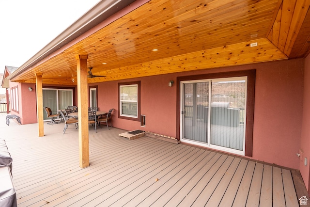 69 E Coronado Ln, Moab, UT 84532 - wooden terrace with ceiling fan and outdoor dining area
