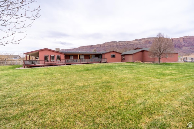 69 E Coronado Ln, Moab, UT 84532 - back of house with a deck with mountain view and a lawn