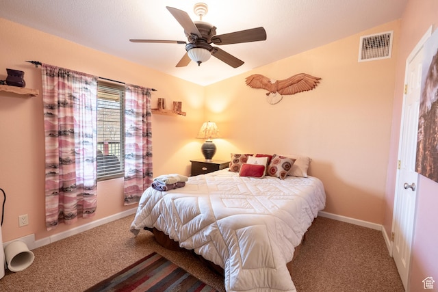 69 E Coronado Ln, Moab, UT 84532 - bedroom featuring visible vents, baseboards, ceiling fan, and carpet floors