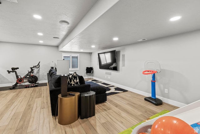 11534 S Rk Cv, South Jordan, UT 84095 - workout area featuring baseboards, wood finished floors, and recessed lighting