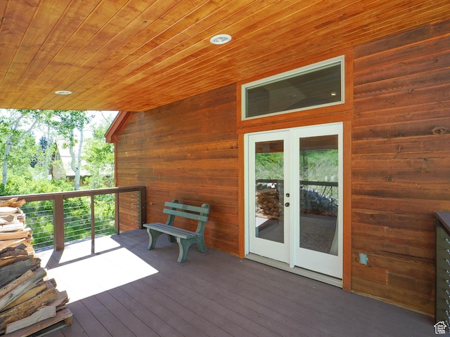 wooden terrace with french doors