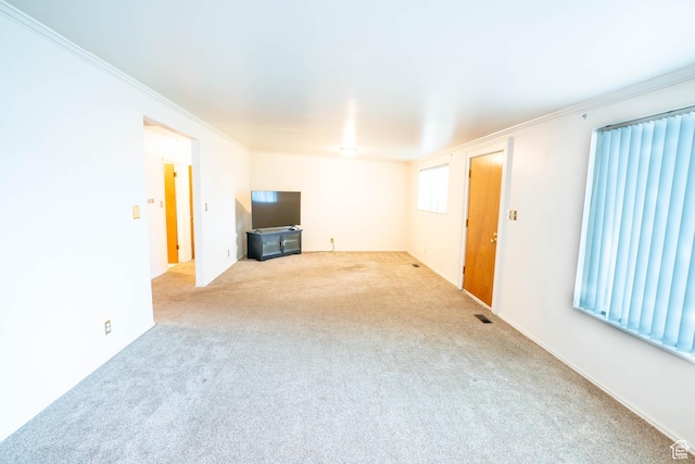 1915 W 13400 S, Riverton, UT 84065 - unfurnished living room featuring carpet floors and ornamental molding