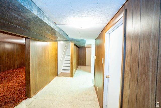 1915 W 13400 S, Riverton, UT 84065 - corridor with light flooring, wood walls, and stairway