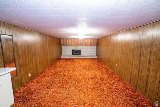 1915 W 13400 S, Riverton, UT 84065 - unfurnished living room with a fireplace and wood walls