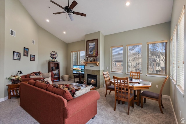 6749 N 2200 W Unit B302, Park City, UT 84098 - living room with a wealth of natural light, a tile fireplace, and light carpet
