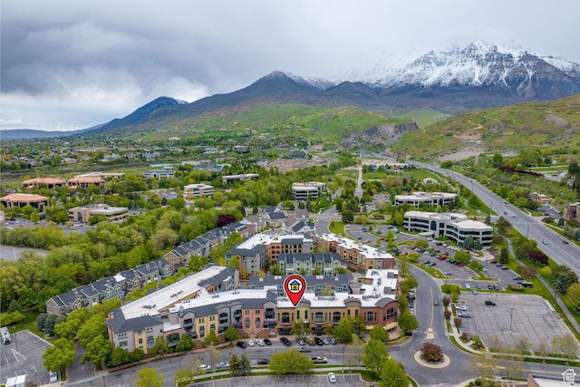 bird's eye view with a mountain view