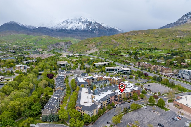 drone / aerial view with a mountain view