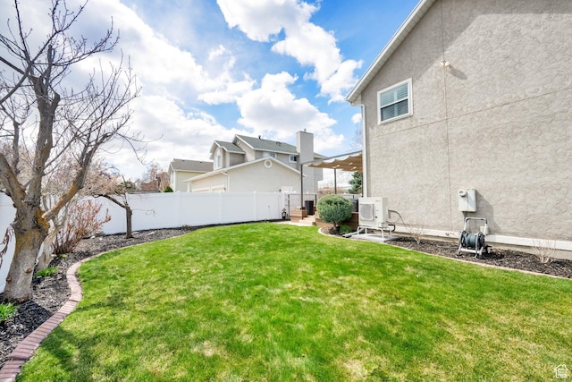 view of yard featuring ac unit, a patio area, and fence