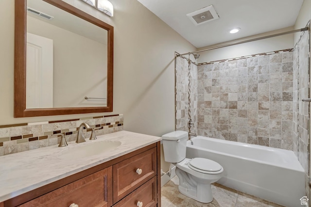 1135 Grandview Dr, Providence, UT 84332 - full bath featuring vanity, bathtub / shower combination, tasteful backsplash, and tile patterned flooring