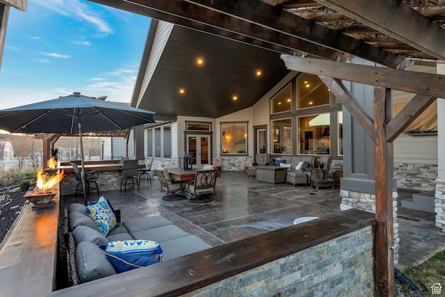1737 E 6850 S, Uintah, UT 84405 - view of patio / terrace with an outdoor living space with a fire pit, outdoor dining area, and a pergola