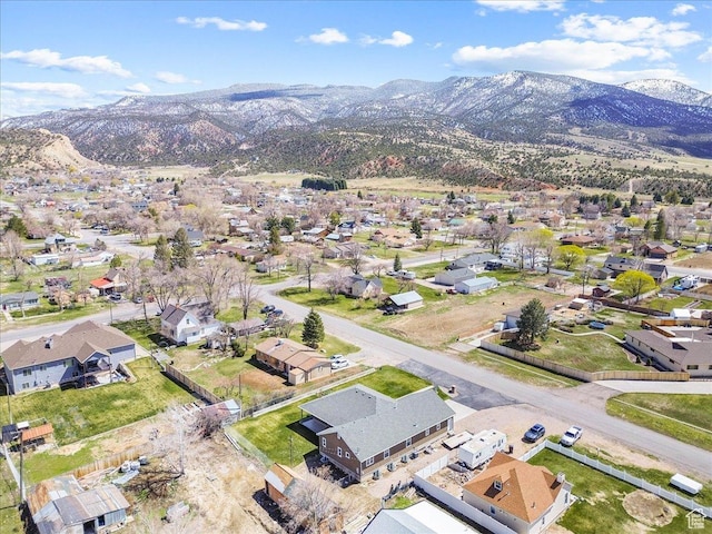 birds eye view of property featuring a residential view and a mountain view