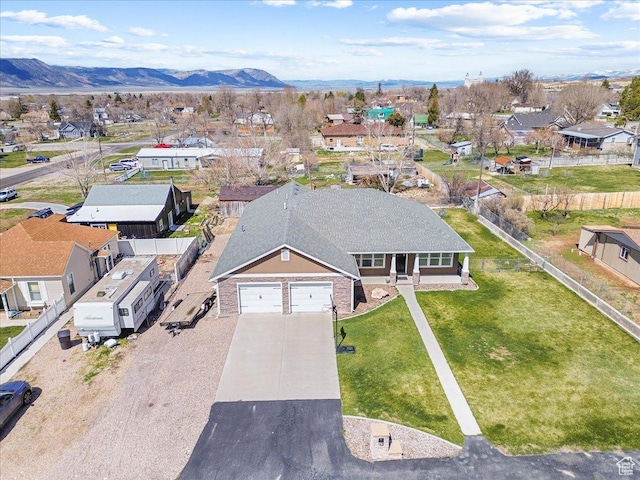 aerial view with a residential view and a mountain view