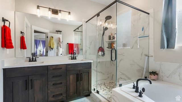 1887 N Maris St, Tooele, UT 84074 - bathroom with a marble finish shower, double vanity, a sink, and a garden tub