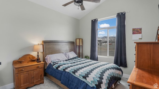1887 N Maris St, Tooele, UT 84074 - bedroom featuring light colored carpet, baseboards, a ceiling fan, and lofted ceiling