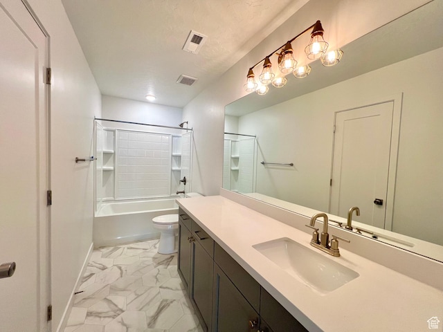 6293 W Jackson Crest Way, Herriman, UT 84096 - full bathroom with a textured ceiling, vanity, visible vents, toilet, and marble finish floor