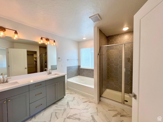 6293 W Jackson Crest Way, Herriman, UT 84096 - bathroom with a shower stall, marble finish floor, a sink, and visible vents