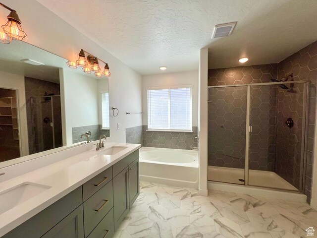 6293 W Jackson Crest Way, Herriman, UT 84096 - full bath featuring a shower stall, a bath, a sink, and visible vents