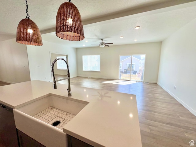 6293 W Jackson Crest Way, Herriman, UT 84096 - kitchen with light countertops, light wood-style floors, a textured ceiling, and a sink