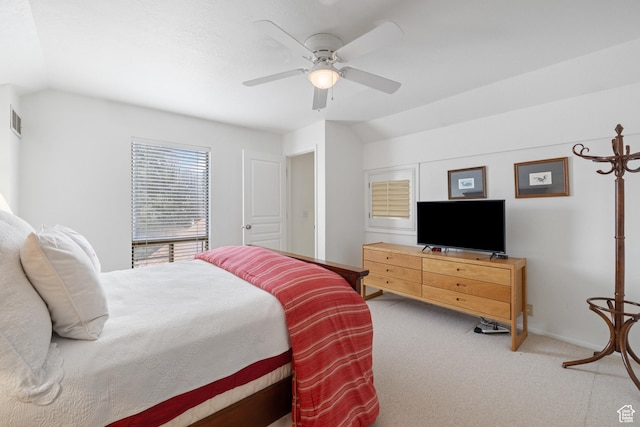 118 Davis Ct, Park City, UT 84060 - carpeted bedroom featuring visible vents, baseboards, a ceiling fan, and lofted ceiling