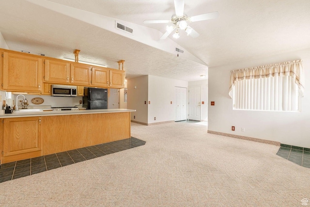 1050 W Red Hills Pkwy Unit 125, Washington, UT 84780 - kitchen with freestanding refrigerator, visible vents, light carpet, stainless steel microwave, and a sink