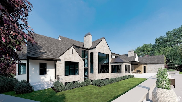 704 N Country Manor Ln, Alpine, UT 84004 - view of front of property featuring stone siding, a chimney, and a front lawn