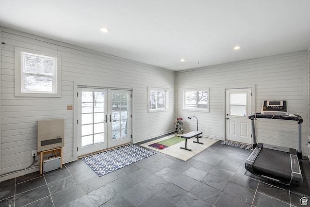 9106 N Upper Lando Ln, Park City, UT 84098 - exercise area featuring french doors, heating unit, and recessed lighting