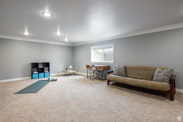 9106 N Upper Lando Ln, Park City, UT 84098 - sitting room with ornamental molding, carpet flooring, baseboards, and recessed lighting