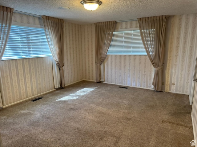 871 N Bonita Way E Unit 19, Centerville, UT 84014 - carpeted empty room with a textured ceiling, wallpapered walls, baseboards, and visible vents