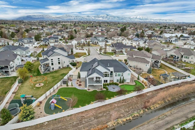 aerial view with a residential view and a mountain view