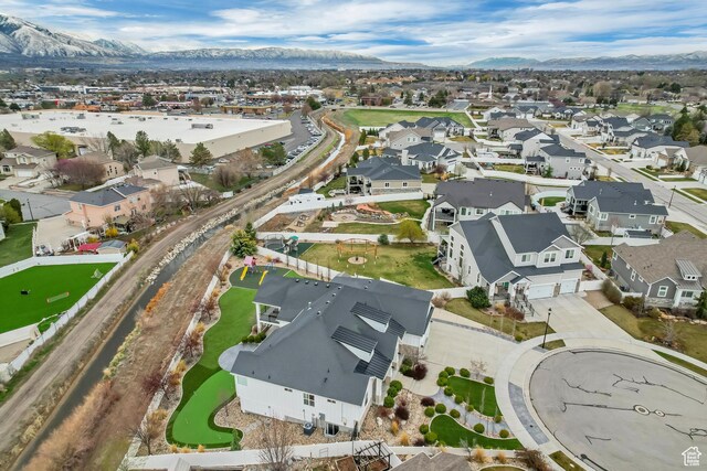 aerial view with a residential view and a mountain view