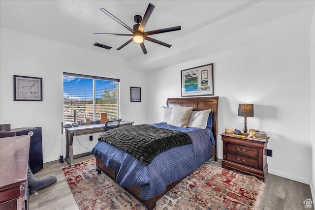 1277 W Las Hurdes Dr, St George, UT 84770 - bedroom featuring visible vents, baseboards, ceiling fan, and wood finished floors