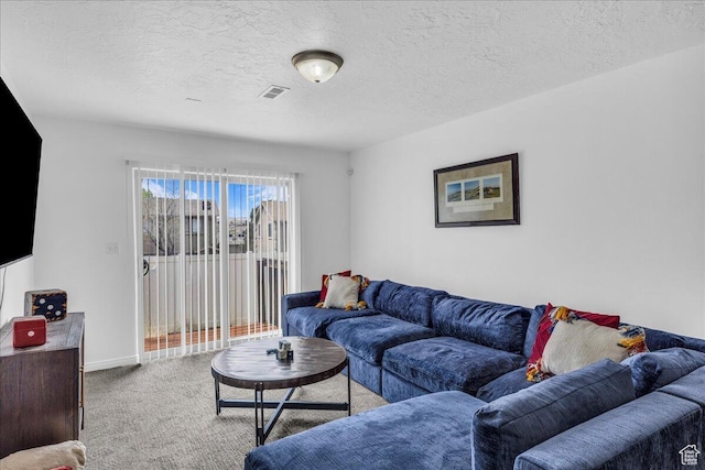 1277 W Las Hurdes Dr, St George, UT 84770 - living area featuring visible vents, baseboards, a textured ceiling, and carpet floors